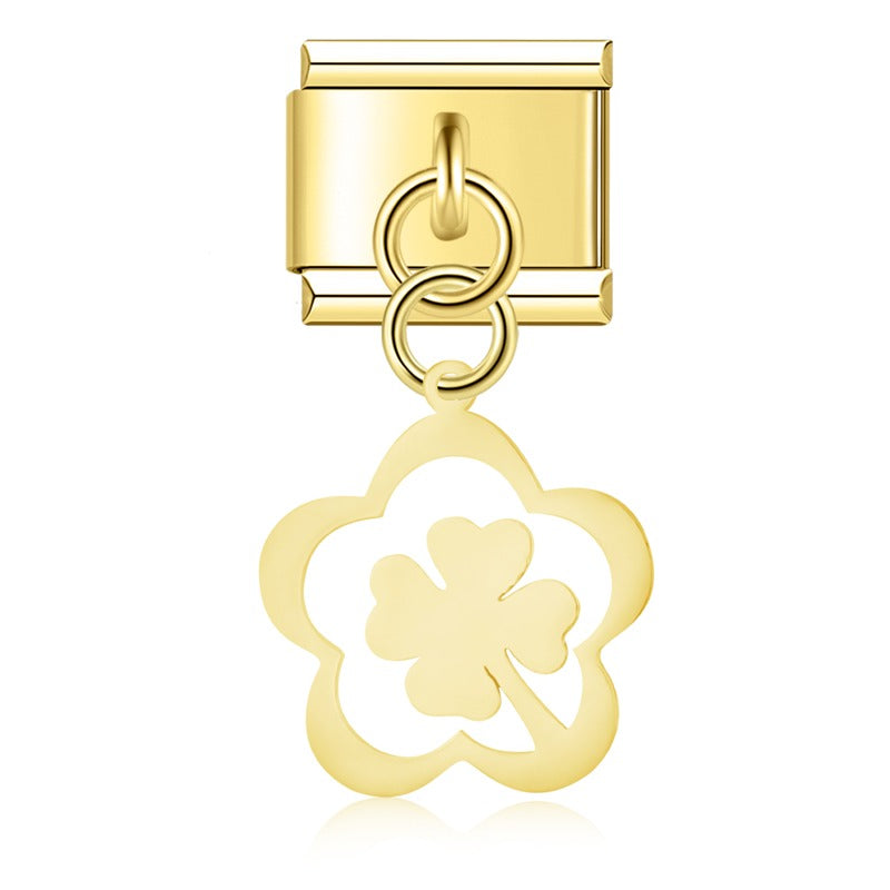 Delicate Cut-Out Heart & Floral Silhouette Dangle Charm