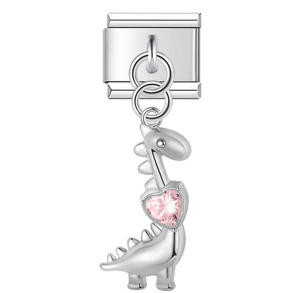 Cute Dinosaur Dangle Italian Charms — Silver & Gold Kawaii Dinosaur Dangle Links