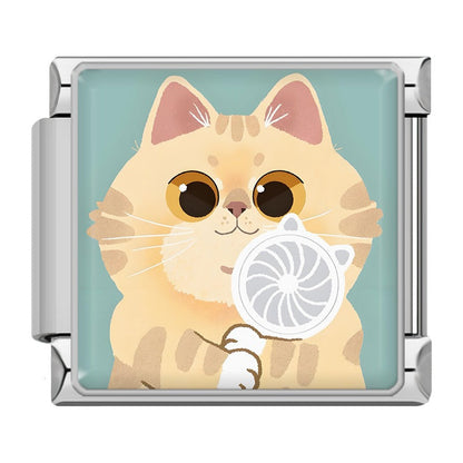 Kawaii Cat & Sweet Snack Time Italian Charms — Fishy Calico, Boba Tea, Avocado Kitty & More
