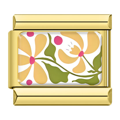 Retro 70s Floral & Botanical Pattern Italian Charms — Liberty-Style Printed Bracelet Links