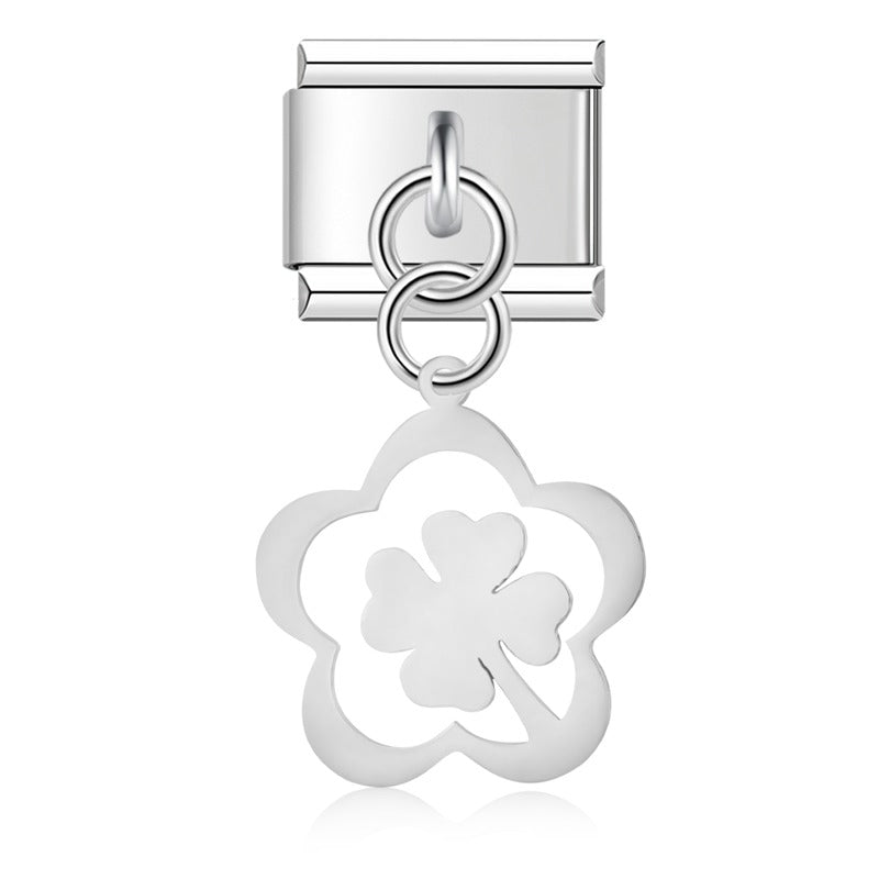 Delicate Cut-Out Heart & Floral Silhouette Dangle Charm