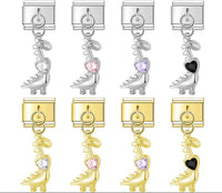 Cute Dinosaur Dangle Italian Charms — Silver & Gold Kawaii Dinosaur Dangle Links