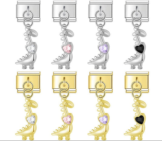 Cute Dinosaur charms silver&gold