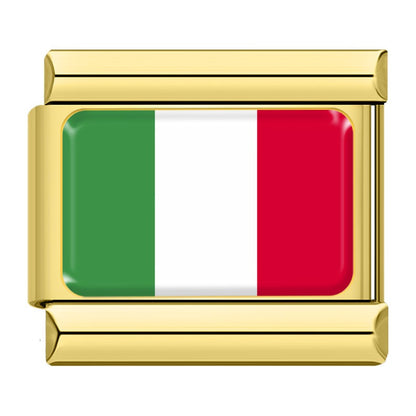 World Nations Flag Italian Charms — Gold Border Country Flag Bracelet Links
