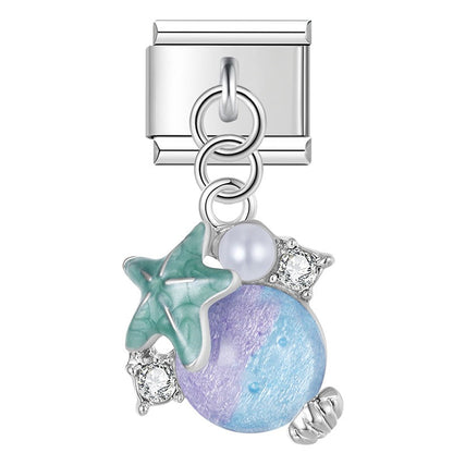 The Celestial Ocean & Iridescent Moon Dangle Charm in Silver