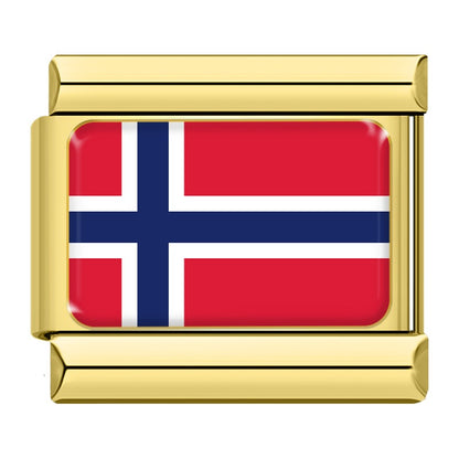World Nations Flag Italian Charms — Gold Border Country Flag Bracelet Links