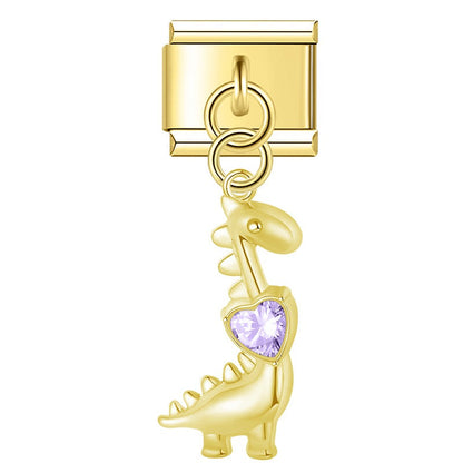 Cute Dinosaur Dangle Italian Charms — Silver & Gold Kawaii Dinosaur Dangle Links