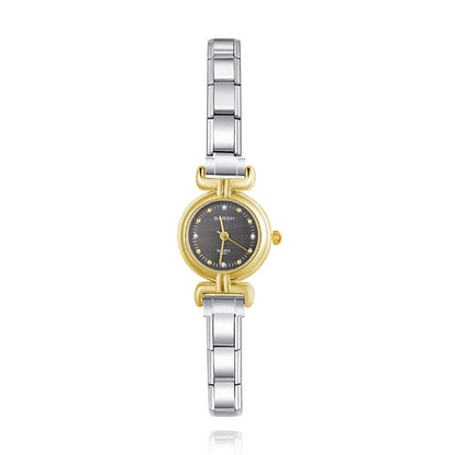 Elegant Petite Round Watch with Double Border — Delicate Italian Charm Watch Bracelet