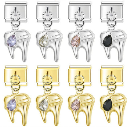 Set of dental-themed charms with colored gemstones 