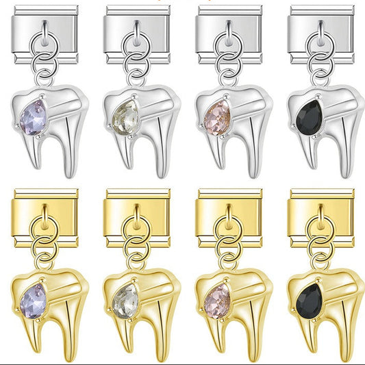 Set of dental-themed charms with colored gemstones 