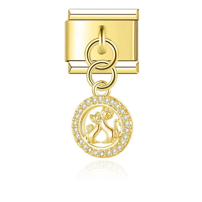 Elegant Golden Star, Flower & Bird Dangle Italian Charms — Gold Celestial & Nature Dangle Links