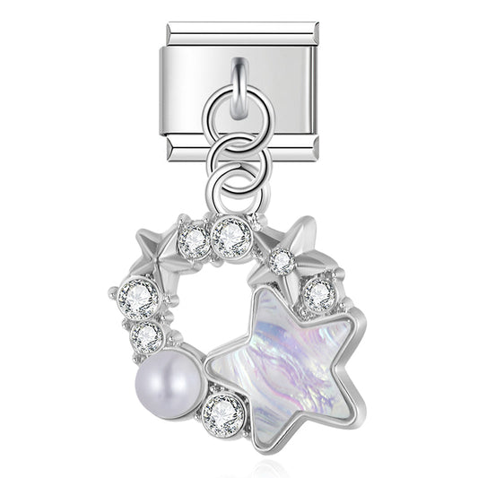 Celestial Star Wreath & Ribbon-Wrapped Heart Dangle Charm