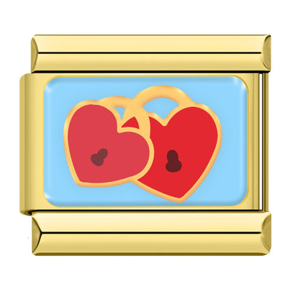 Playful Valentine's Love Gold Italian Charms — I Love You, Heart Key, Love Balloons & More