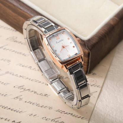 Vintage Two-Tone Rose Gold Soft Rectangle Watch — Warm Retro Italian Charm Watch Bracelet