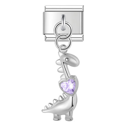 Cute Dinosaur Dangle Italian Charms — Silver & Gold Kawaii Dinosaur Dangle Links