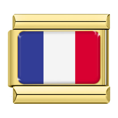 World Nations Flag Italian Charms — Gold Border Country Flag Bracelet Links