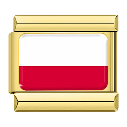 World Nations Flag Italian Charms — Gold Border Country Flag Bracelet Links