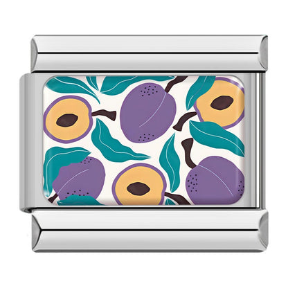 Vibrant Fruit Pattern Italian Charms — Bold Full-Surface Fruit Print Bracelet Links