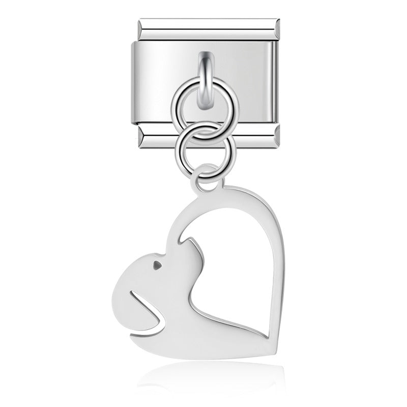 elegant charms Flower Heart Car Dog Penguin – dog face heart dangle charm in silver, Italian charm bracelet charm by Charmtastic