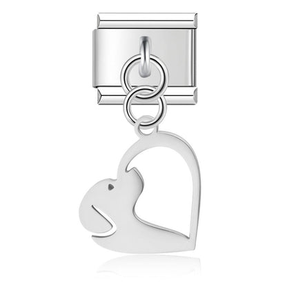 elegant charms Flower Heart Car Dog Penguin – dog face heart dangle charm in silver, Italian charm bracelet charm by Charmtastic