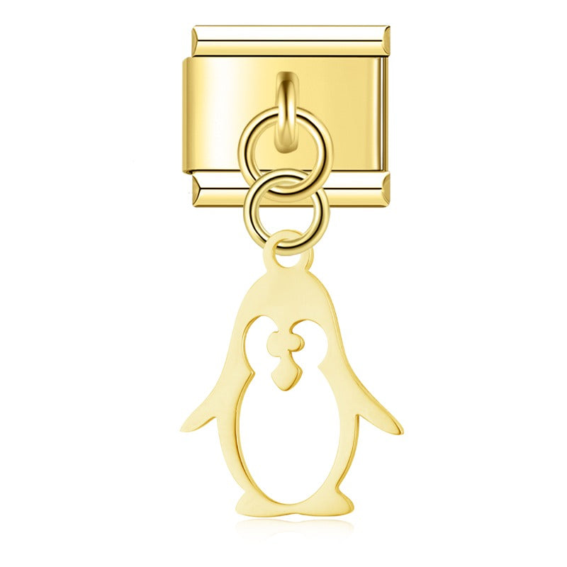 elegant charms Flower Heart Car Dog Penguin – penguin dangle charm in gold, Italian charm bracelet charm by Charmtastic