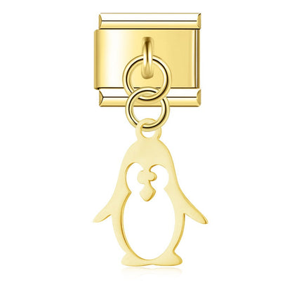 elegant charms Flower Heart Car Dog Penguin – penguin dangle charm in gold, Italian charm bracelet charm by Charmtastic