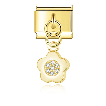 Elegant crystal charms silver&gold – gold crystal cluster flower dangle charm, Italian charm bracelet charm by Charmtastic