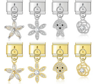 Elegant Crystal Dangle Italian Charms — Silver & Gold CZ Drop Pendant Charm Links
