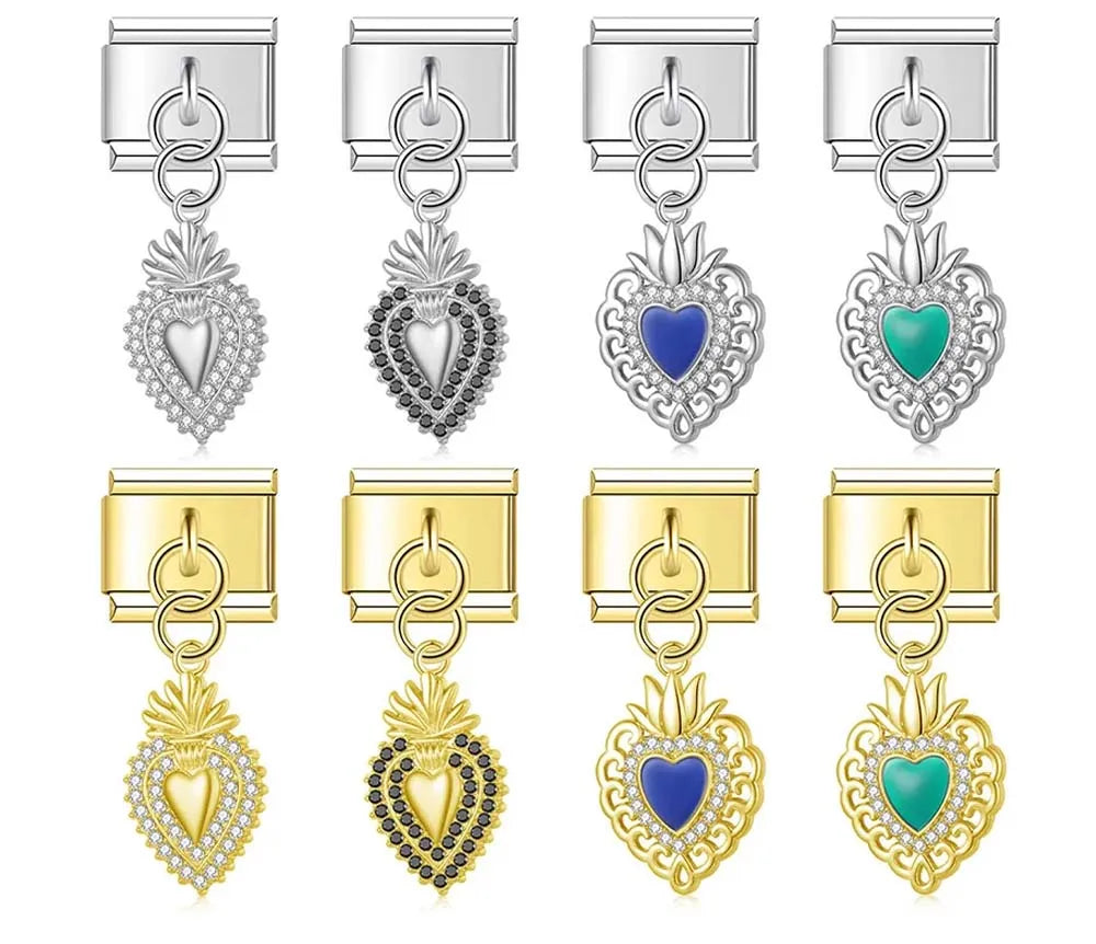 Elegant sacred heart dangle Italian charms in silver and gold, by Charmtastic