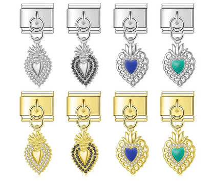 Elegant sacred heart dangle Italian charms in silver and gold, by Charmtastic