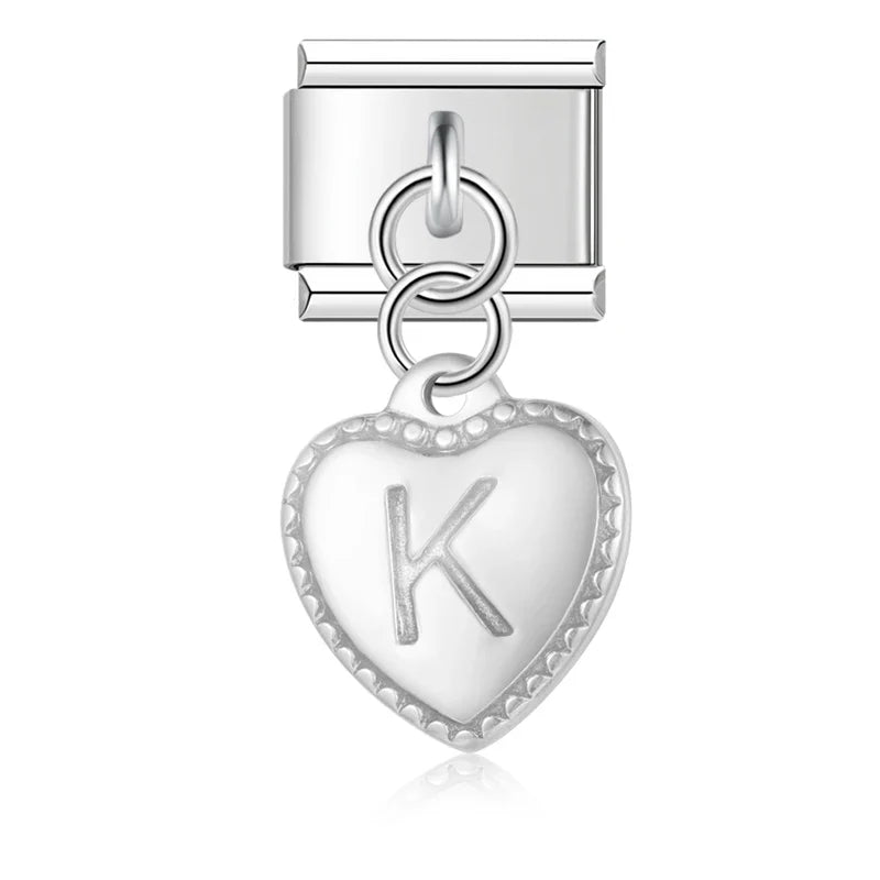 Elegant Heart Letters Dangle Charms – letter K heart dangle charm, Italian charm bracelet charm by Charmtastic