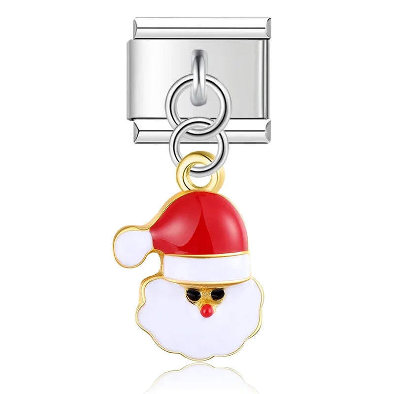 elegant silver dangle charms – Santa Claus face dangle charm, Italian charm bracelet charm by Charmtastic