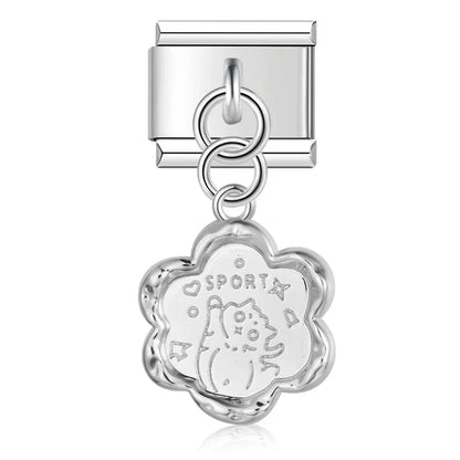 elegant silver dangle charms – SPORT medallion with dog design dangle charm, Italian charm bracelet charm by Charmtastic