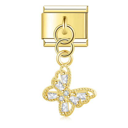Elegant Tortoise Butterfly Shiny charms – gold crystal butterfly dangle charm, Italian charm bracelet charm by Charmtastic