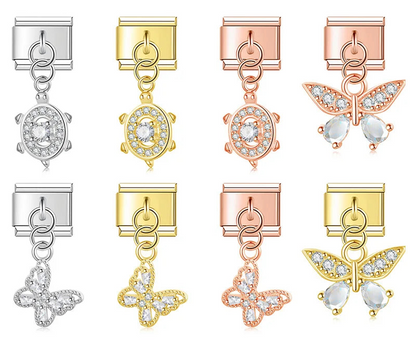 Elegant Tortoise Butterfly Shiny charms – overview of crystal tortoise and butterfly dangle charm designs, Italian charm bracelet charms by Charmtastic