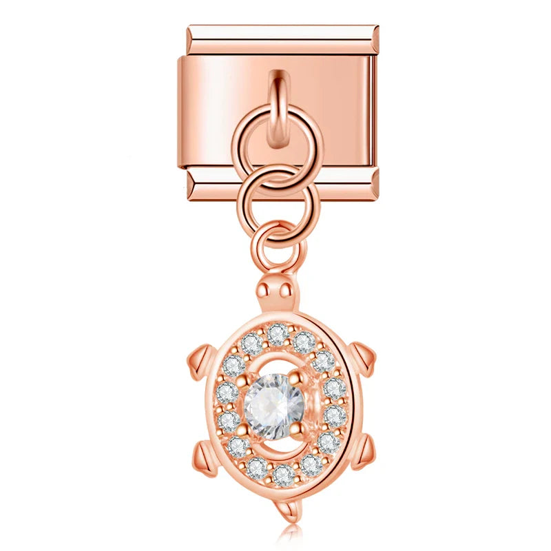 Elegant Tortoise Butterfly Shiny charms – rose gold crystal tortoise dangle charm, Italian charm bracelet charm by Charmtastic
