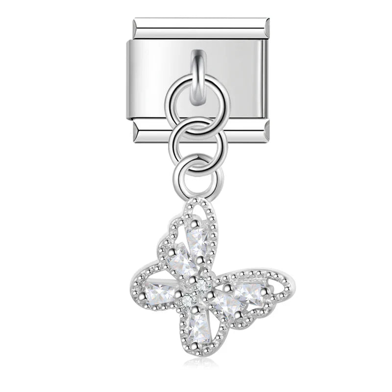 Elegant Tortoise Butterfly Shiny charms – silver crystal butterfly dangle charm, Italian charm bracelet charm by Charmtastic