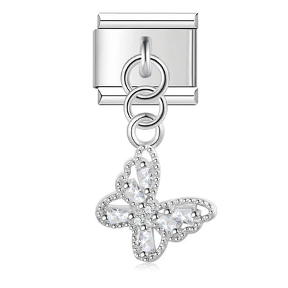 Elegant Tortoise Butterfly Shiny charms – silver crystal butterfly dangle charm, Italian charm bracelet charm by Charmtastic