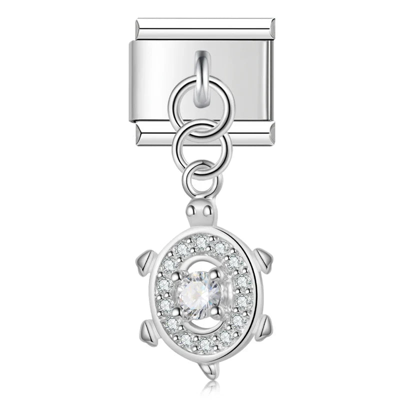 Elegant Tortoise Butterfly Shiny charms – silver crystal tortoise dangle charm, Italian charm bracelet charm by Charmtastic