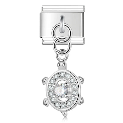 Elegant Tortoise Butterfly Shiny charms – silver crystal tortoise dangle charm, Italian charm bracelet charm by Charmtastic