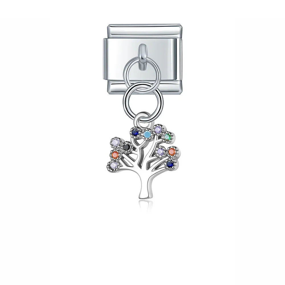 Elephant Dragonfly butterfly charms silver&gold – silver tree of life charm with colorful CZ, Italian charm bracelet charm by Charmtastic