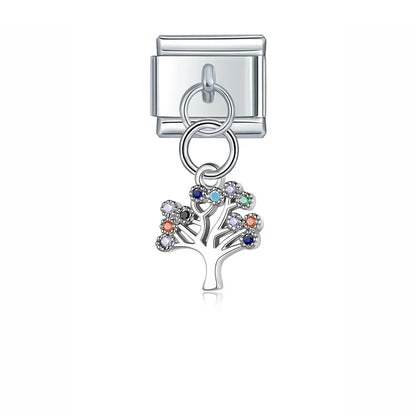 Elephant Dragonfly butterfly charms silver&gold – silver tree of life charm with colorful CZ, Italian charm bracelet charm by Charmtastic