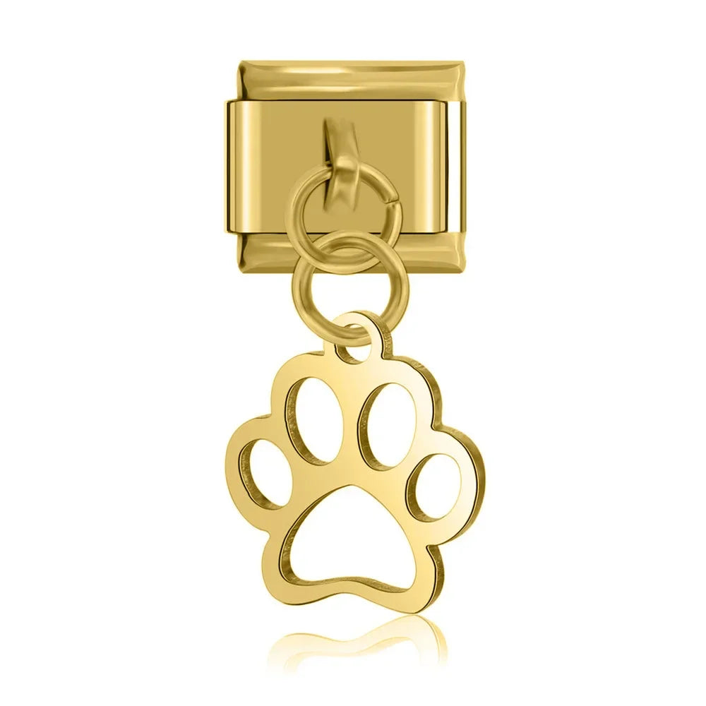 Elephant Wing Cat Heart Love Claws charms – gold paw print silhouette dangle charm, Italian charm bracelet charm by Charmtastic