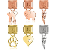 Elephant, Wing, Cat, Heart & Claw Silhouette Dangle Italian Charms — Silver Silhouette Dangle Links