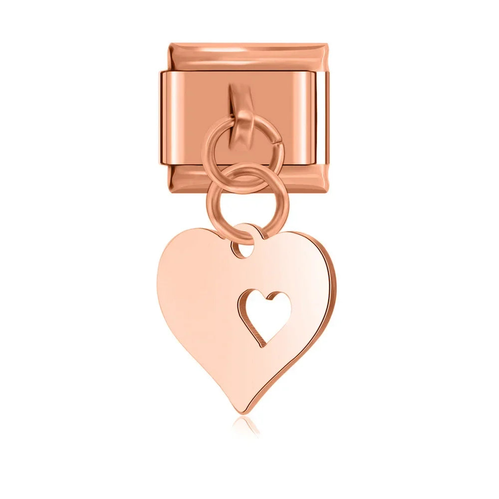 Elephant Wing Cat Heart Love Claws charms – rose gold heart silhouette dangle charm, Italian charm bracelet charm by Charmtastic