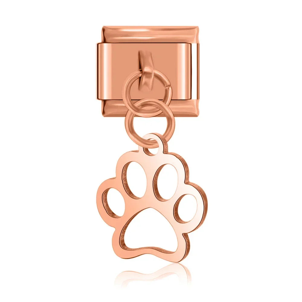Elephant Wing Cat Heart Love Claws charms – rose gold paw print silhouette dangle charm, Italian charm bracelet charm by Charmtastic
