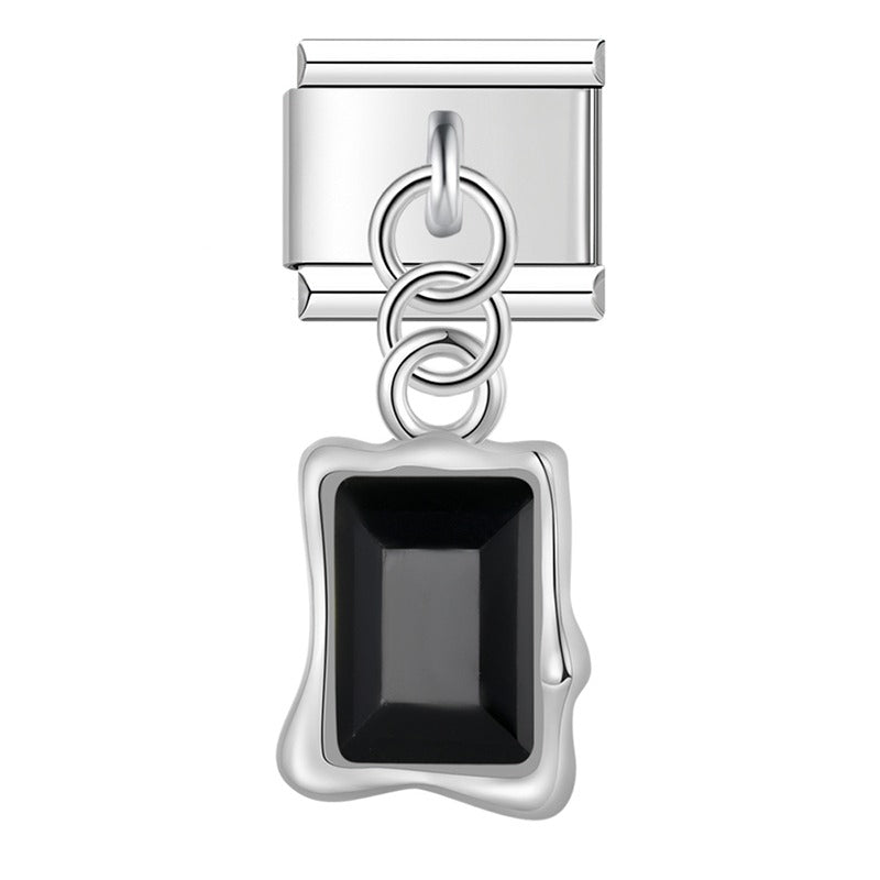 Emerald-Cut Gemstone Frame Dangle Charm – silver-tone emerald-cut frame charm with black crystal, Italian charm bracelet charm by Charmtastic