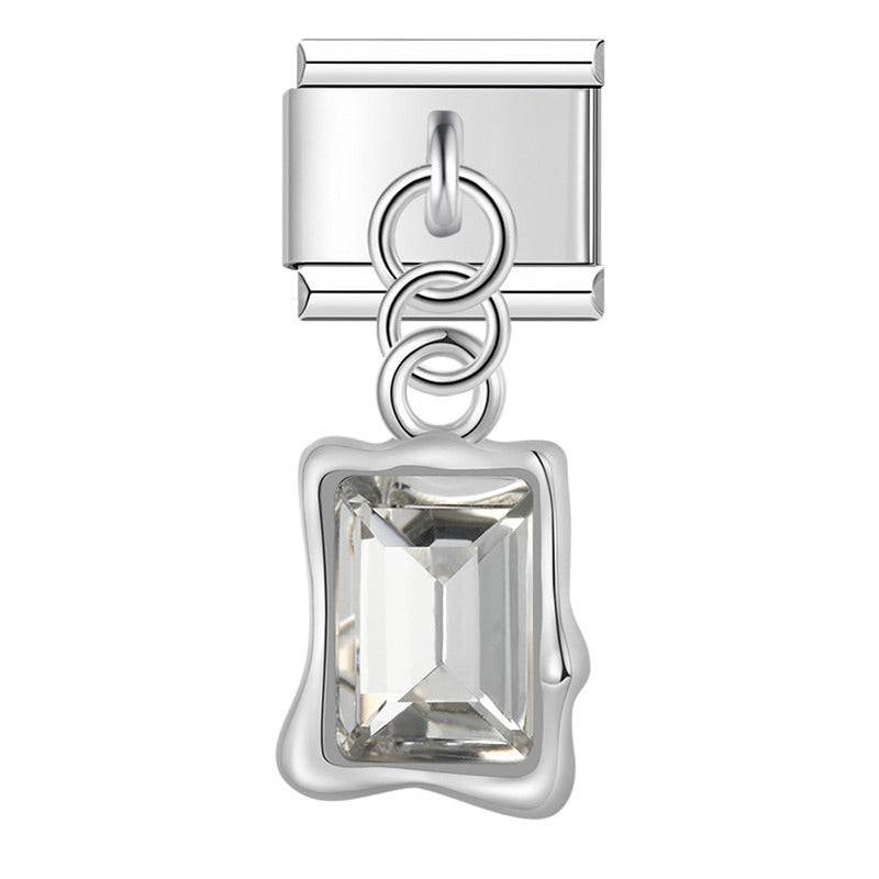 Emerald-Cut Gemstone Frame Dangle Charm – silver-tone emerald-cut frame charm with clear crystal, Italian charm bracelet charm by Charmtastic