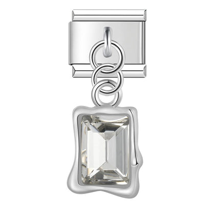 Emerald-Cut Gemstone Frame Dangle Charm – silver-tone emerald-cut frame charm with clear crystal, Italian charm bracelet charm by Charmtastic