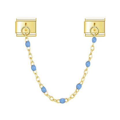 Gold safety chain with blue enamel beads — Italian charm bracelet, by Charmtastic